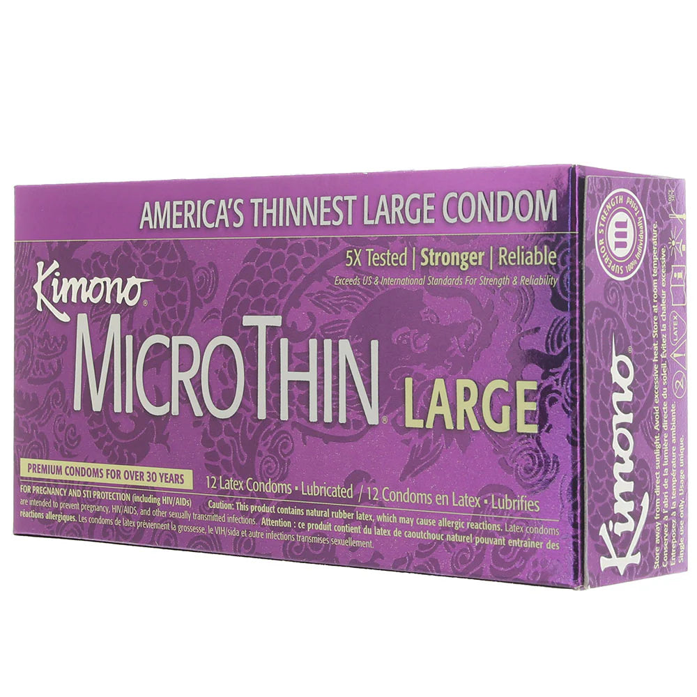 Kimono MicroThin Plus Large Condoms in 12 Pack – Winnipeg adult store – close-up view