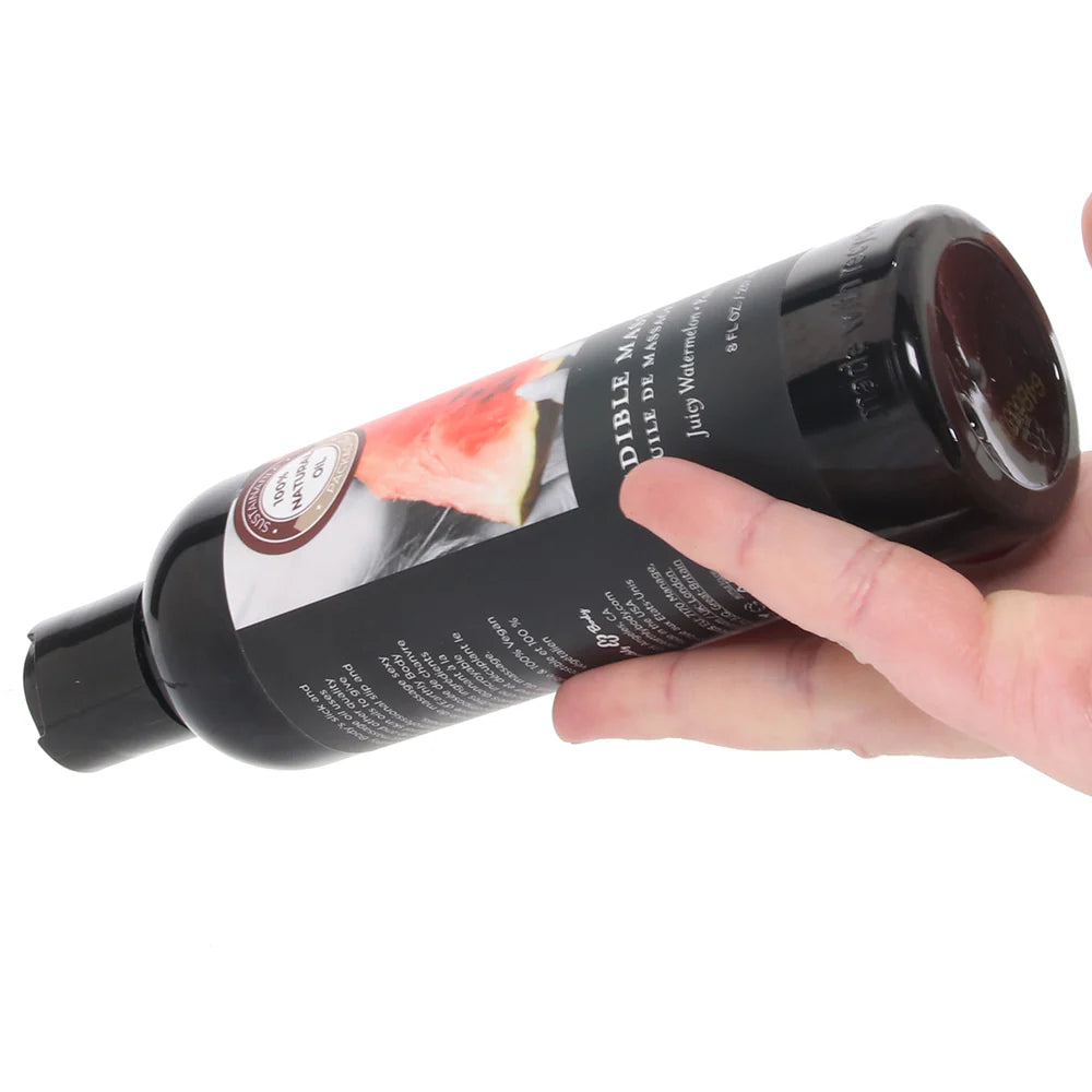 Edible Massage Oil 8oz/236ml in Watermelon – Heaven Boutique Winnipeg – side view