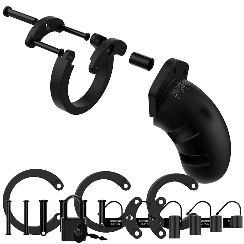 ManCage 20 3.5 Inch Silicone Cock Cage in Black – Heaven Boutique Winnipeg – side view