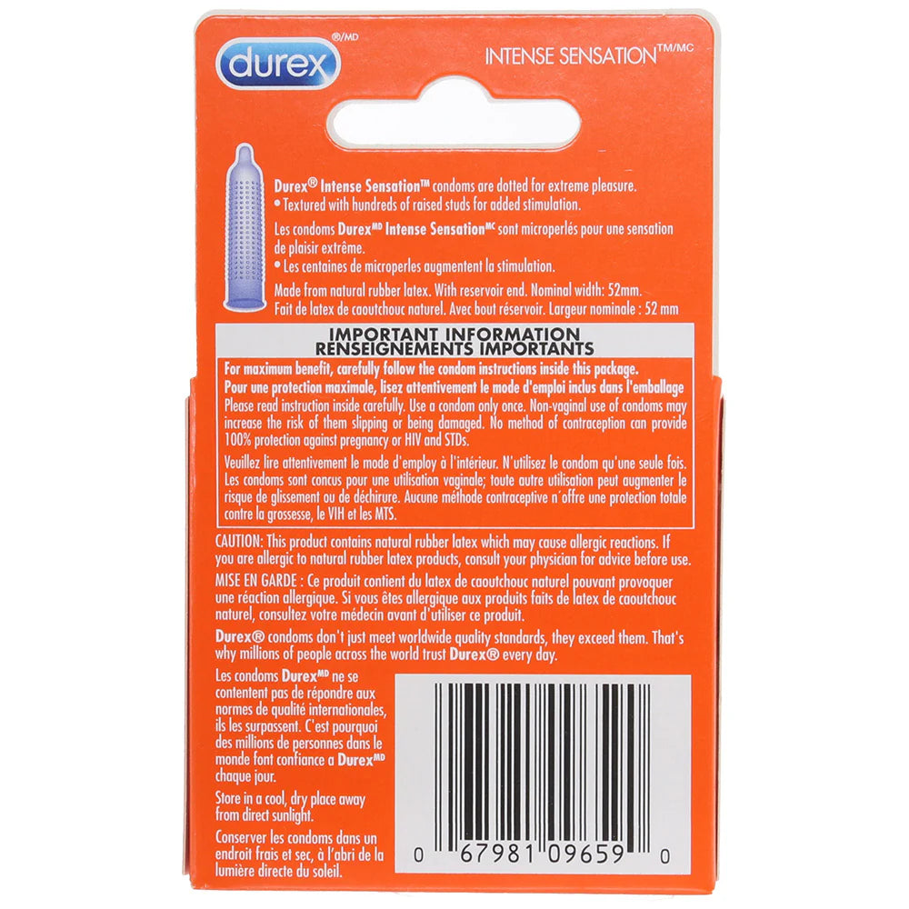 Intense Sensation Condoms in 3 Pack – Winnipeg adult store – close-up view