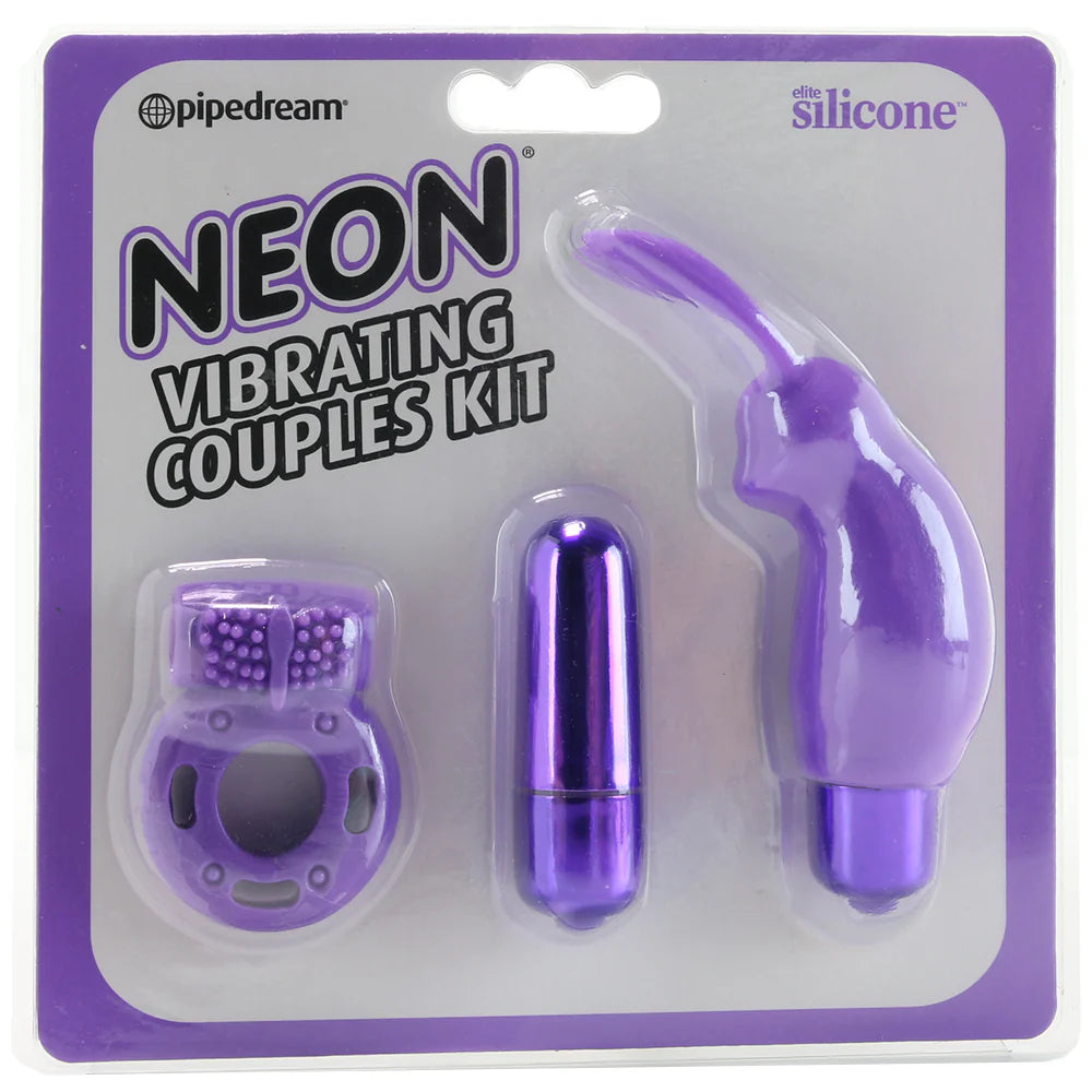 Neon Vibrating Couples Kit in Purple – Winnipeg adult store – close-up view