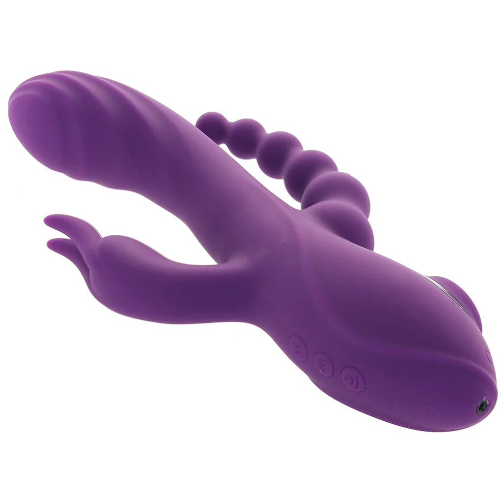 Fourgasm Triple Stimulator Sucking Rabbit Vibe in Purple – Winnipeg adult store – close-up view