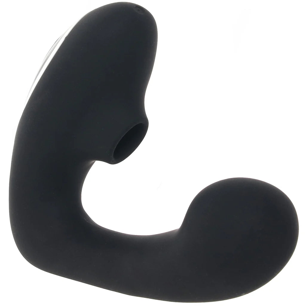 Greedy Girl Duet Stimulator with Clitoral Suction – Winnipeg adult shop – in use view