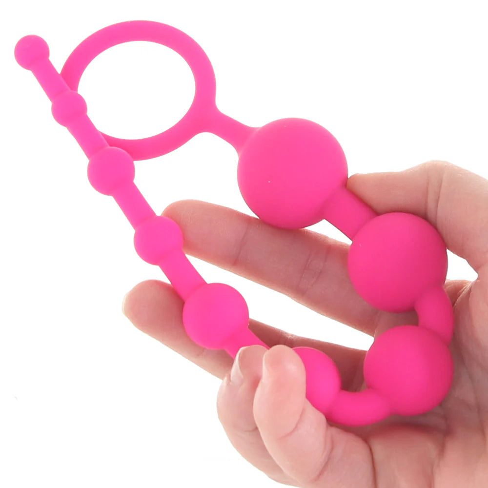 All About Anal Seamless Anal Beads in Pink – Heaven Boutique Winnipeg – side view