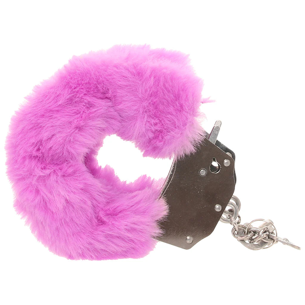Ouch! Heavy Duty Fluffy Cuffs in Purple – Winnipeg adult store – close-up view