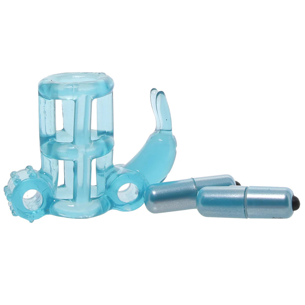 Double Trouble Vibrating Support System in Blue – Winnipeg adult store – close-up view