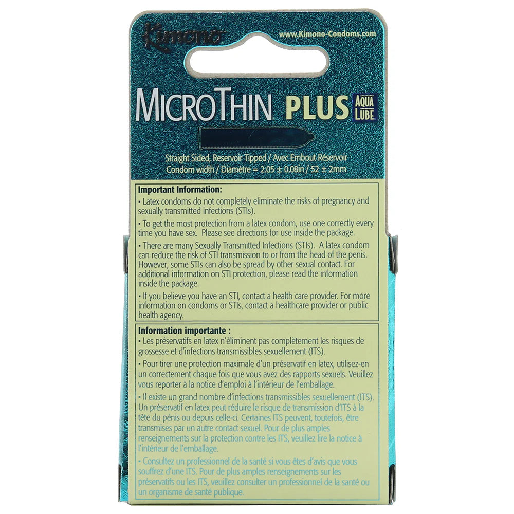 MicroThin Aqua Lube Condoms in 3 Pack – Winnipeg adult store – close-up view
