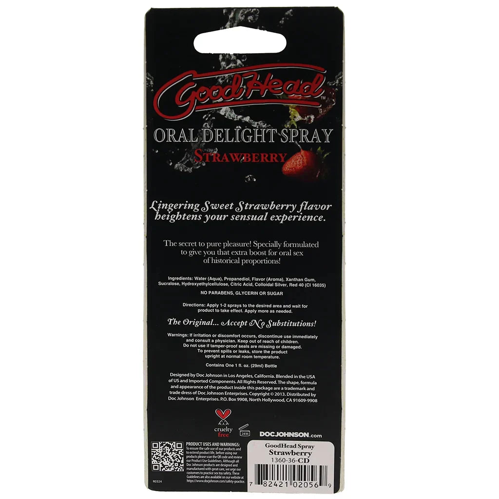 GoodHead Oral Delight Spray 1oz in Strawberry – Winnipeg adult store – close-up view