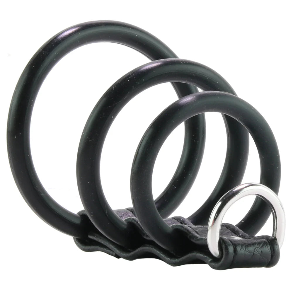 Blue Line 3 Ring Silicone Gates of Hell with Leash Lead – Winnipeg adult store – close-up view