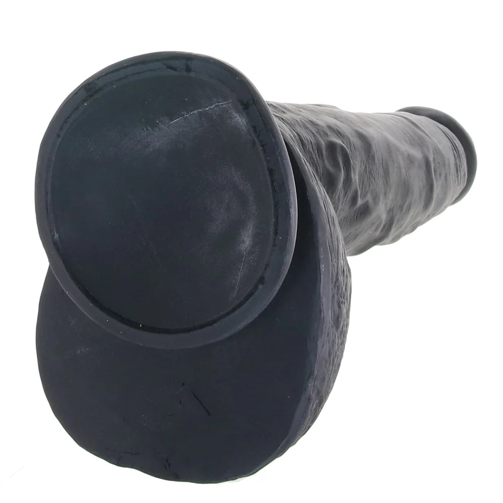 Master Cock Beefy Brad 9 Inch Ballsy Dildo in Black – Winnipeg adult store – close-up view