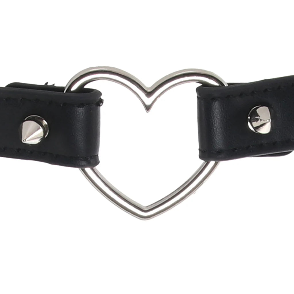 Master Series Spiked Heart Choker in Black – Heaven Boutique Winnipeg – side view
