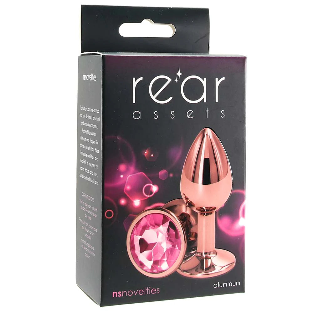 Small Aluminum Plug with Pink Gem in Rose Gold – Winnipeg adult store – close-up view