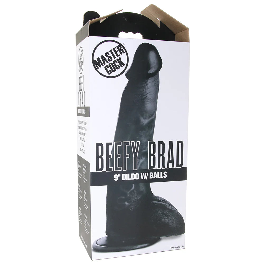 Master Cock Beefy Brad 9 Inch Ballsy Dildo in Black — buy in Winnipeg | Heaven Boutique