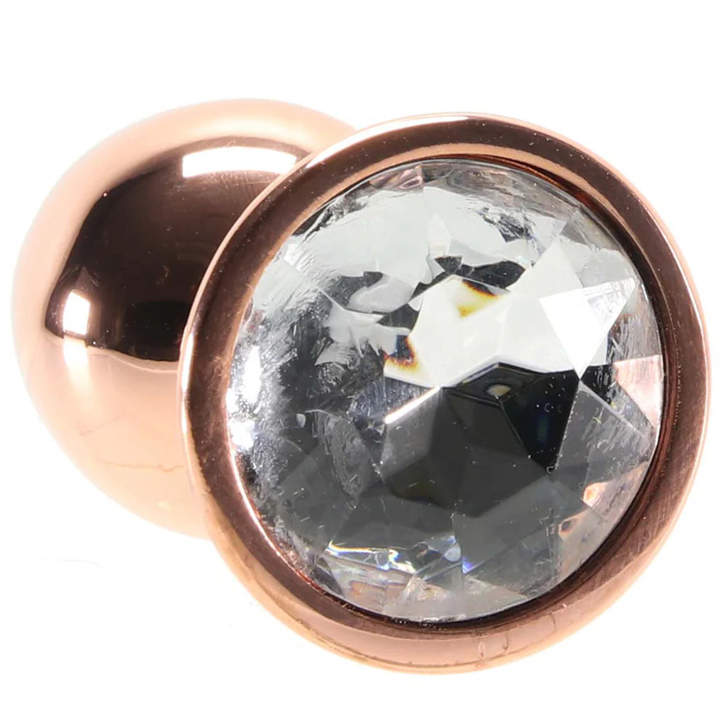 Small Aluminum Plug with Clear Gem in Rose Gold – Winnipeg adult store – close-up view