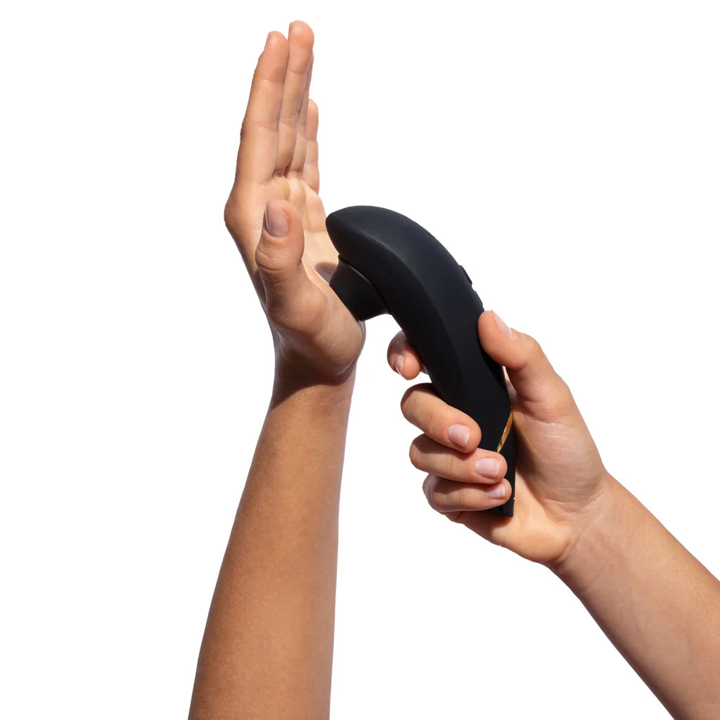 Womanizer Premium 2 Pleasure Air Stimulator in Black – Heaven Boutique Winnipeg – side view