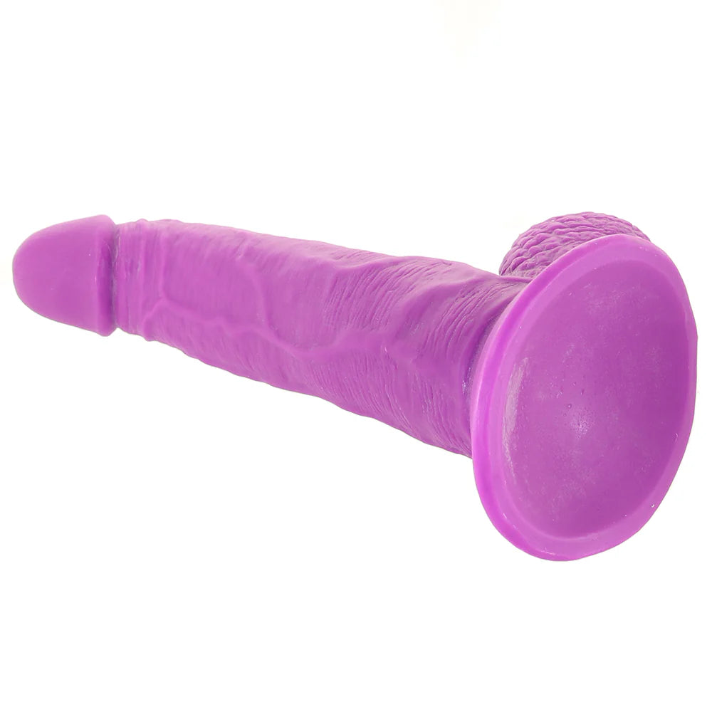Pop Peckers 7.5 Inch Ballsy Dildo in Purple – Winnipeg adult store – close-up view