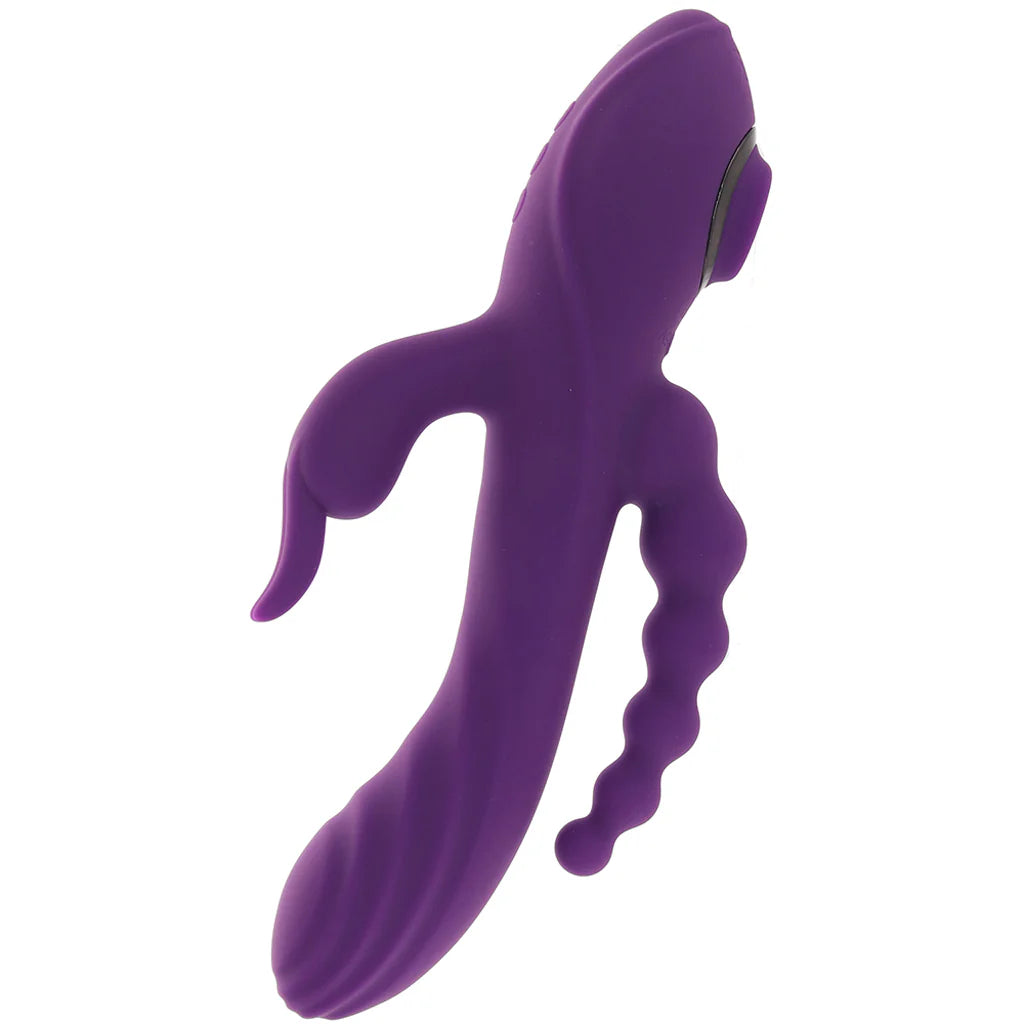 Fourgasm Triple Stimulator Sucking Rabbit Vibe in Purple – Heaven Boutique Winnipeg – side view