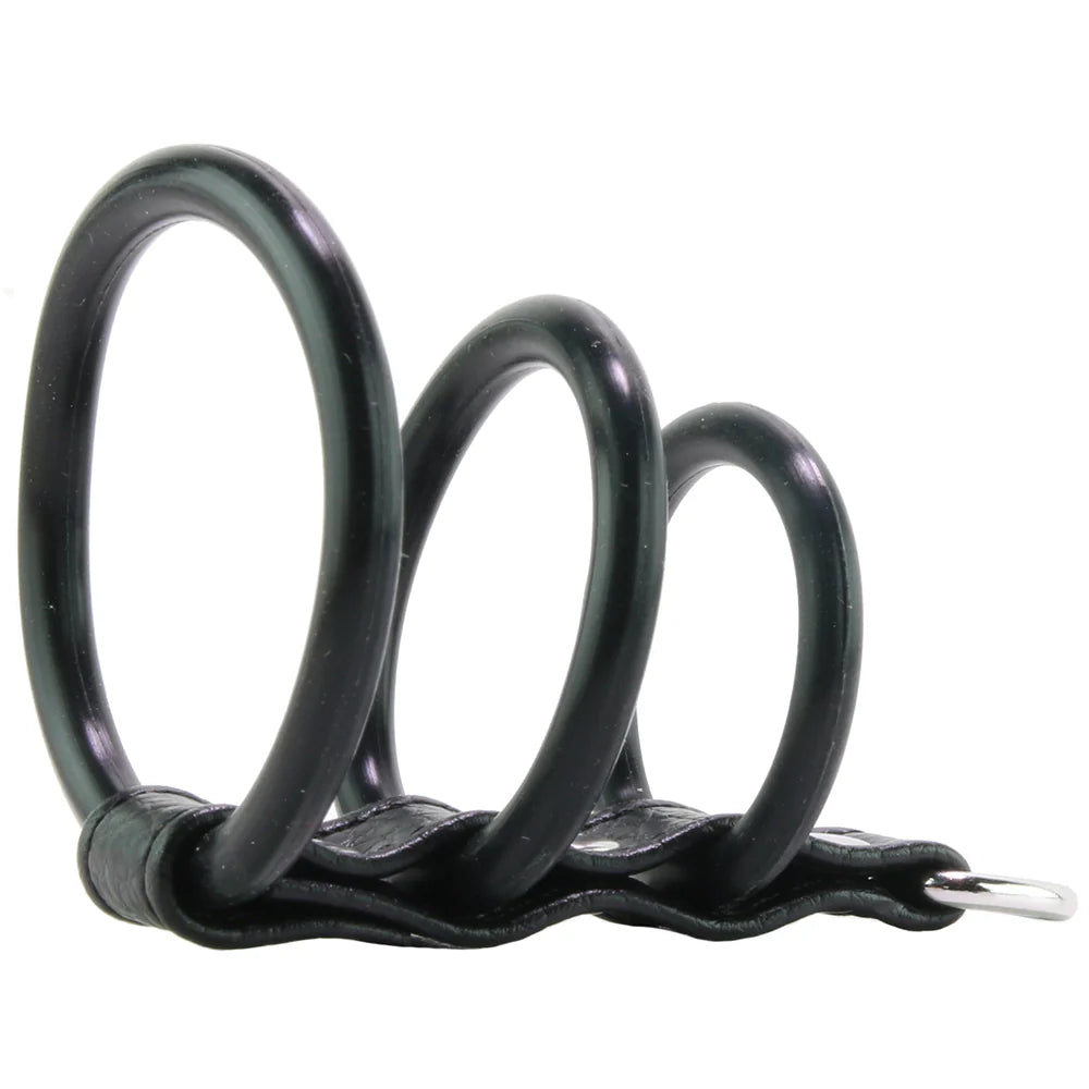 Blue Line 3 Ring Silicone Gates of Hell with Leash Lead – Heaven Boutique Winnipeg – side view