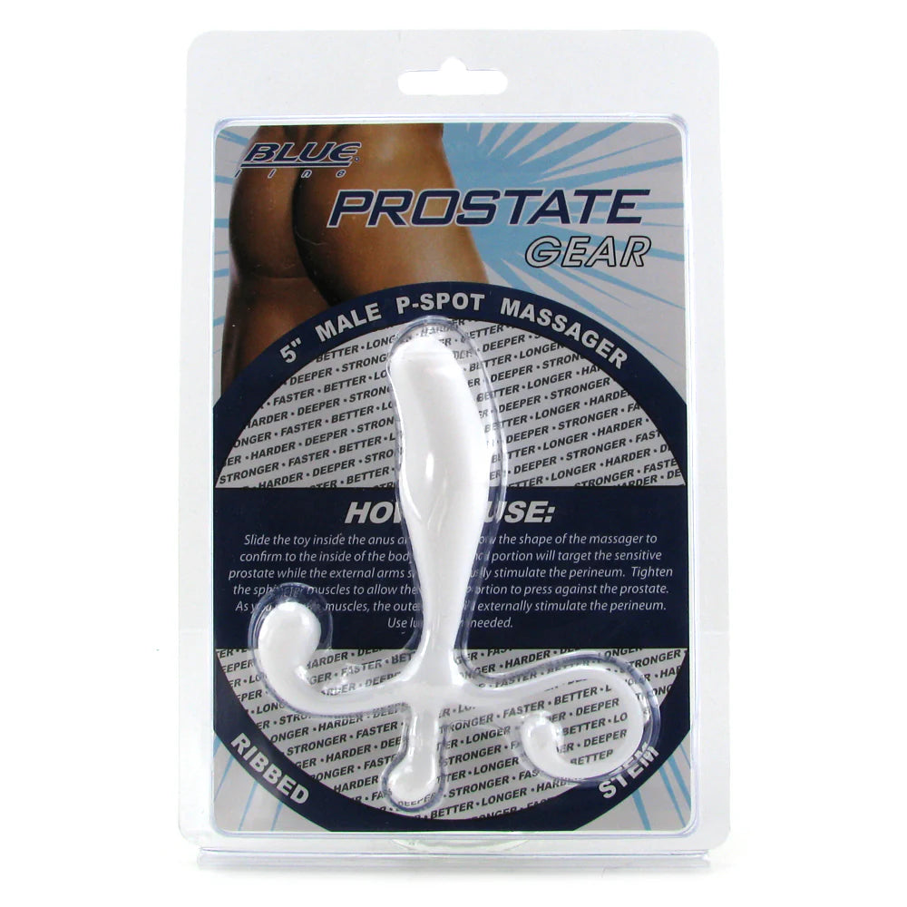 Blue Line 5 Inch Male P-Spot Massager in White – Winnipeg adult store – close-up view