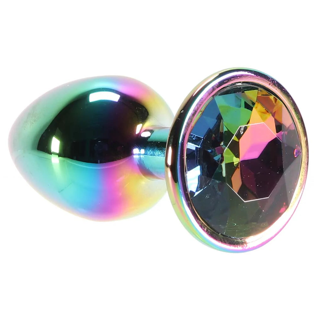 Small Aluminum Plug with Rainbow Gem in Multicolor – Winnipeg adult store – close-up view