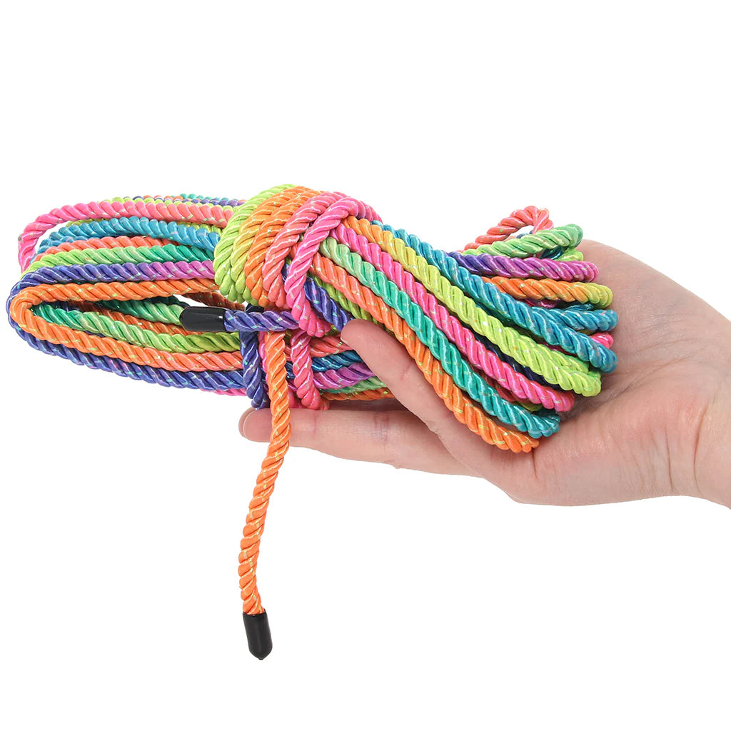 Ouch! 32.8'/10m Bondage Rope in Vibrant Rainbow – Heaven Boutique Winnipeg – additional angle