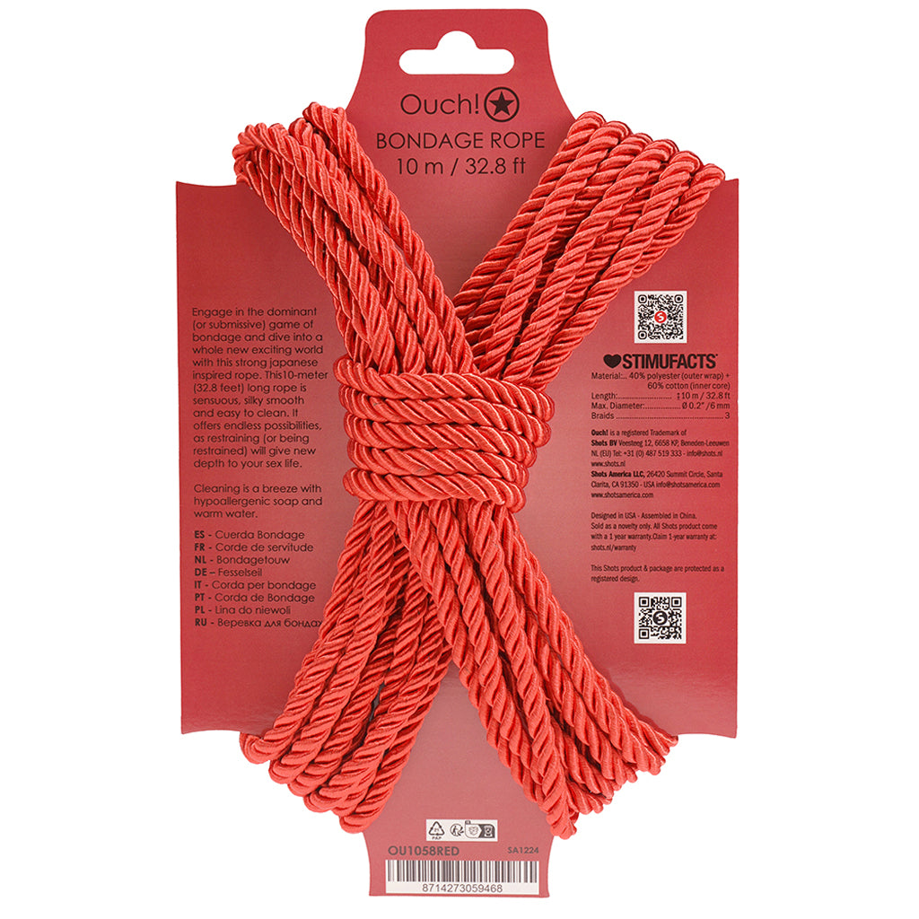 Ouch! 32.8'/10m Bondage Rope in Red — Heaven Boutique Winnipeg 5